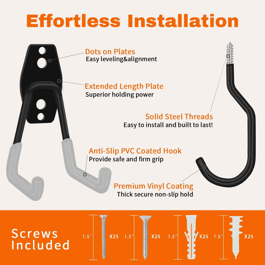 Garage Storage Hooks Heavy Duty, 20cm wall mount Utility Hooks with EVA Protector, black tools organize hangers for ladders, chairs and bikes Garage Storage Hooks Heavy Duty, 20cm wall mount Utility Hooks with EVA Protector, black tools organize hangers for ladders, chairs and bikes